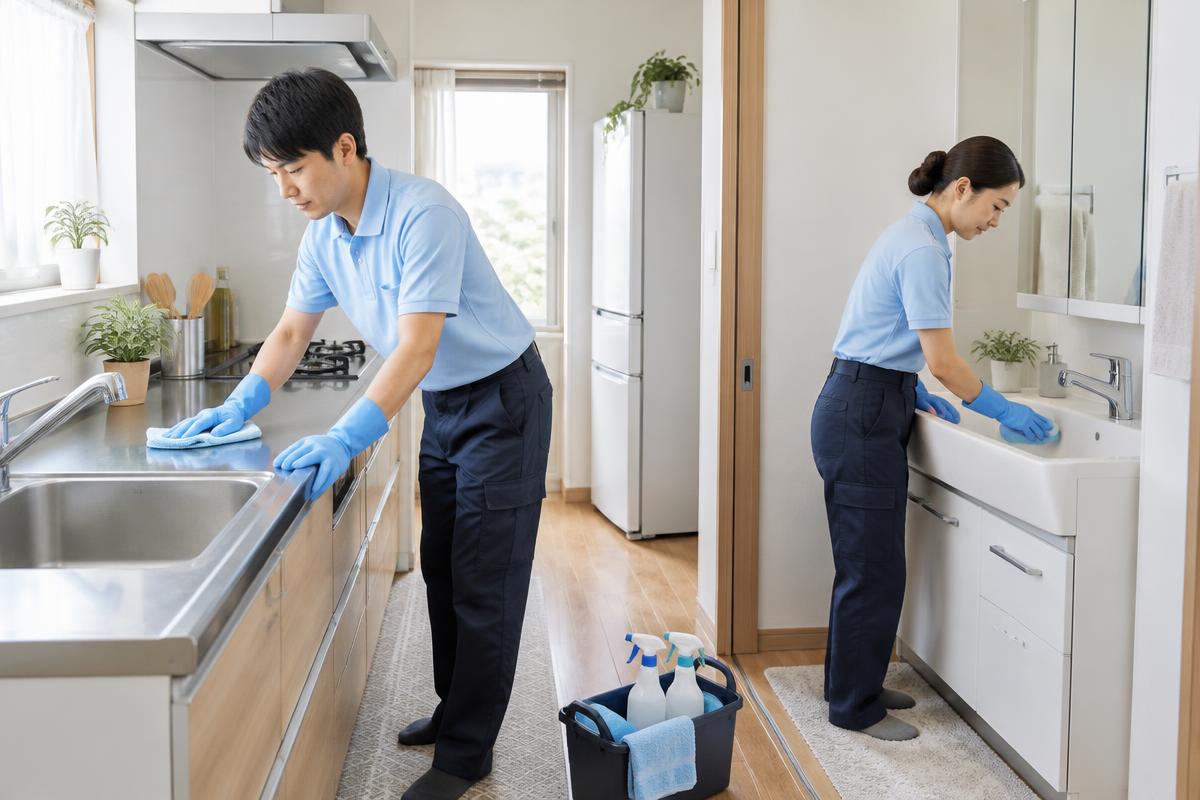 スタッフ2名で同時に清掃するイメージ